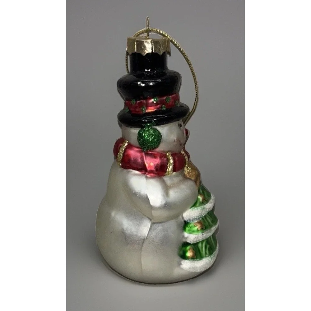 Vintage Blown Glass Snowman with Hat & Scarf Christmas Tree Ornament 3 1/2